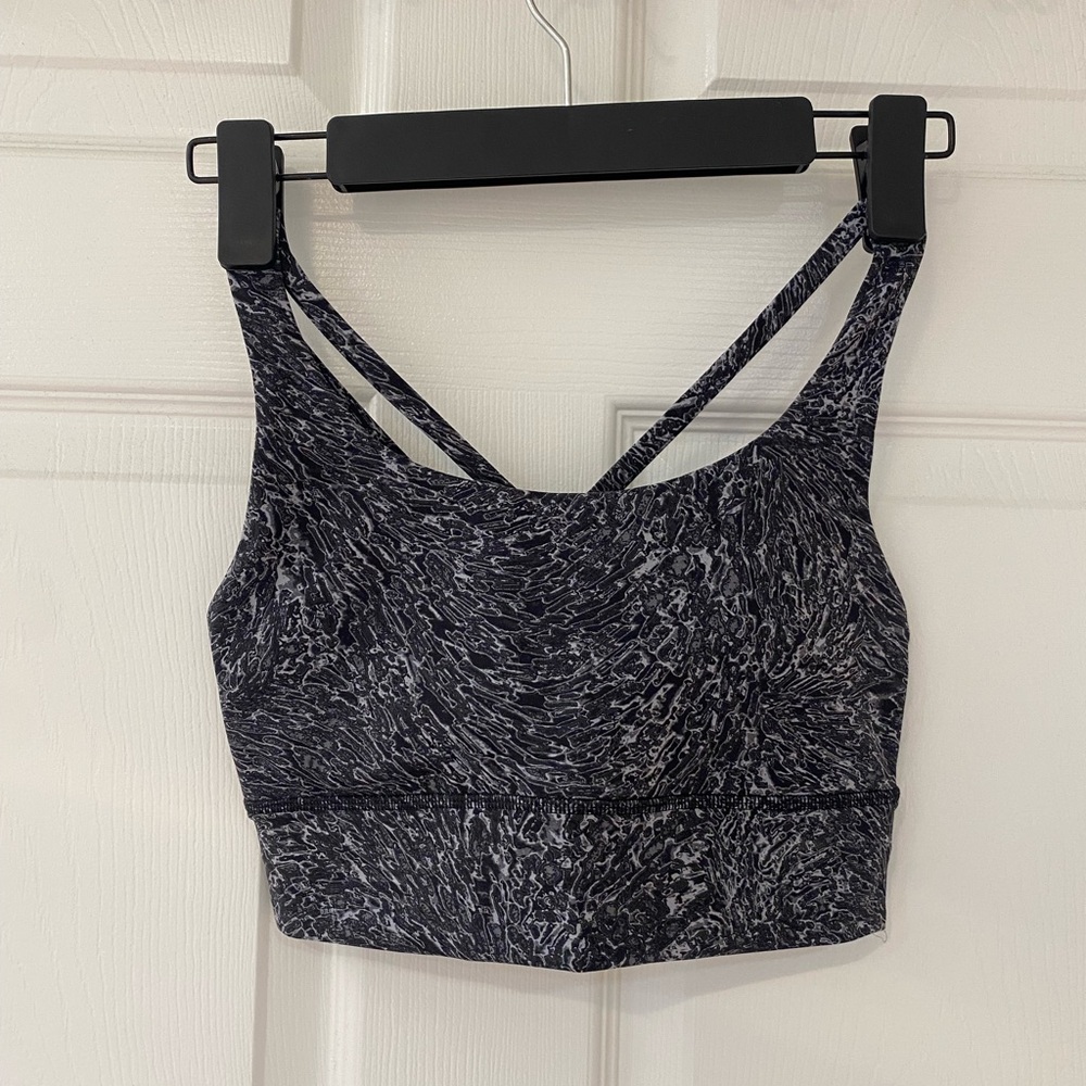 Lululemon Energy Bra Long Line Rhino Grey Multi Size 4